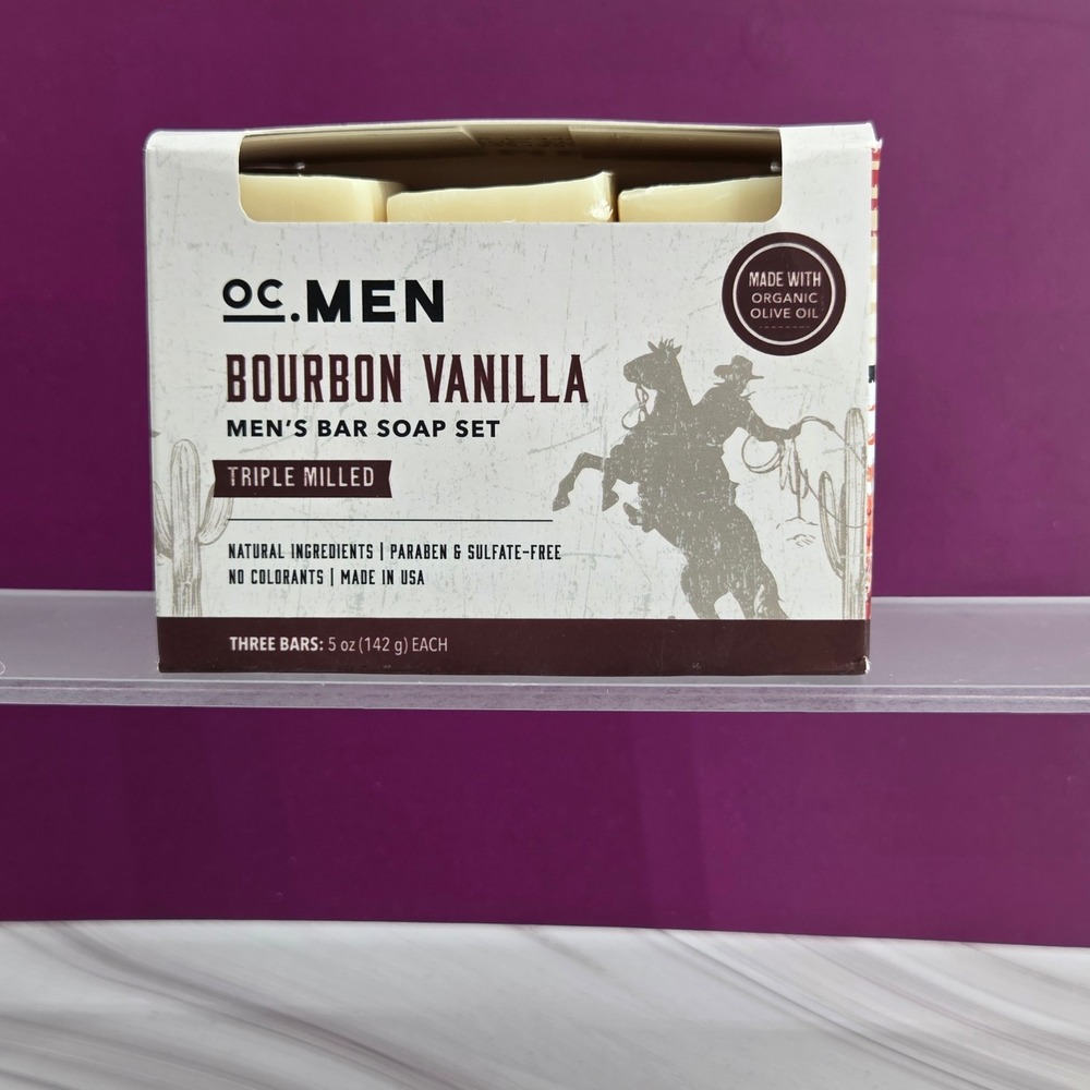 OC MEN Bar Soap Set Men 15oz Bourbon Vanilla Triple Milled Organic‎ Olive Oil